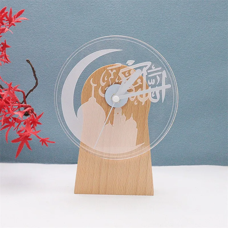 2023 Custom Design Wood Silent Light in Dark Night Nordic Fashion Desktop Clock Non Ticking Clock With Night Light
