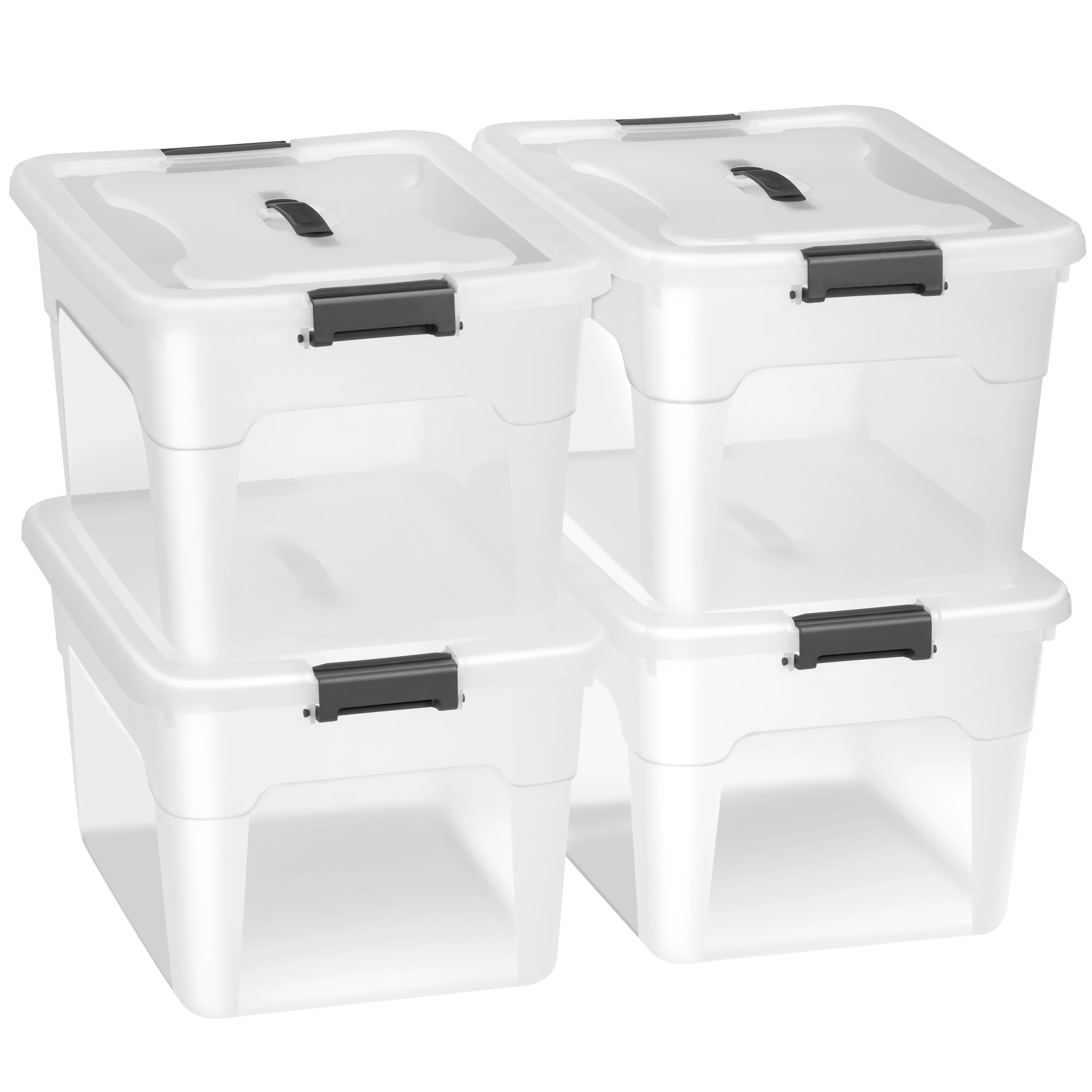4pk 30L 45L 60L Stackable Large  Plastic Storage Box With Lid Clear Plastic Box Organizer With Handle