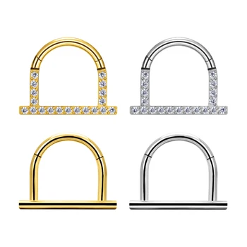 ASTM F136 Titanium 16G Nose Rings Horseshoe Style CZ Inlay Crystal Septum Clicker Earrings Helix Daith Lobe Ear Piercing Jewelry