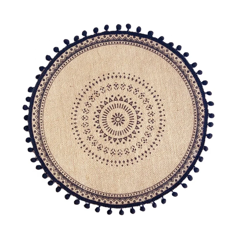 Lot De 4 Sets De Table Ronds - Style Bohème - En Jute Tissée Avec Pompon Mandala - Bohème, Farmhouse, Rétro - Décoration De Table Pour Restaurant, Mariage, Festival, Fête, Cuisine, Salle
