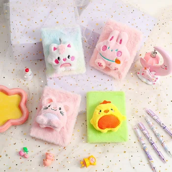 School Kids Fluffy Diary Cartoon Cute Small Plush Notebook For Girls ...