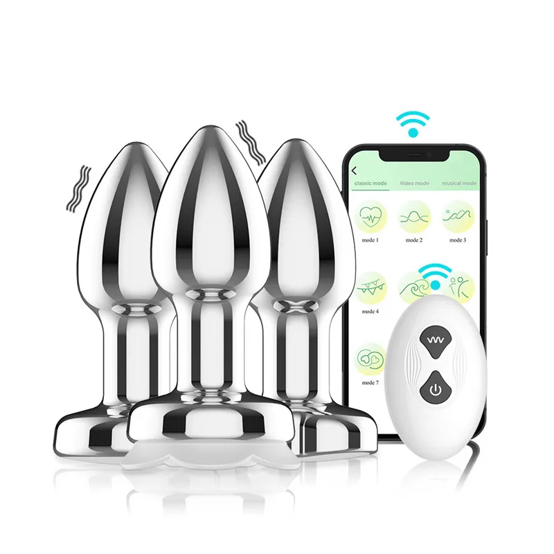 Wireless Remote Control Vibrating Flashing Light Flower Heart Shape Plug Anal Con Vibrator APP Metal Anal Butt Plug for Woman