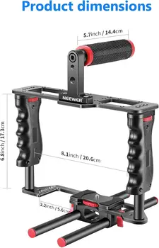 NEEWER Camera Video Cage Film Movie Making Kit, Aluminum Alloy with Top Handle, Dual Hand Grip, Two 15mm Rods, Compatible with detail image