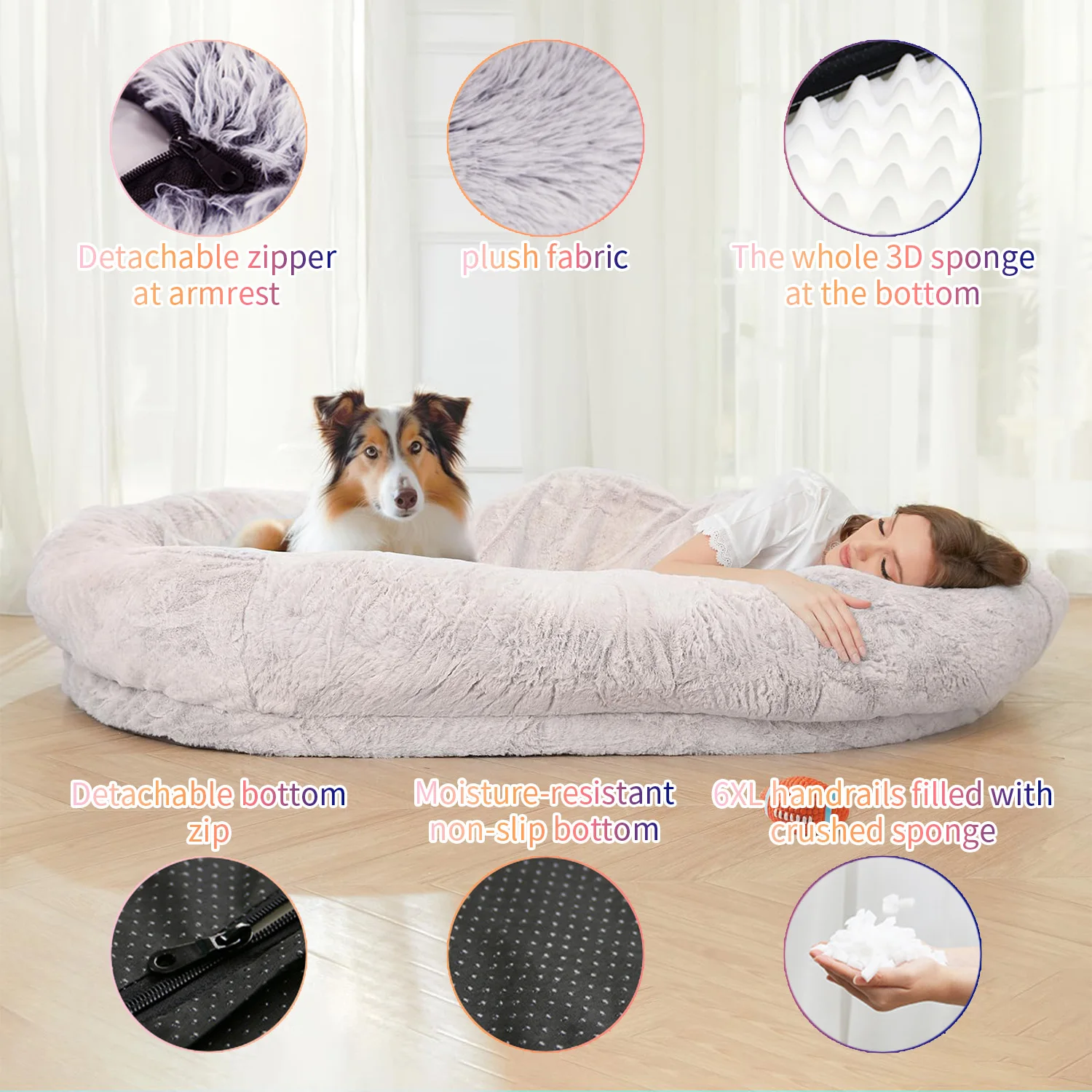 New Arrival plush washable luxury super large sleep deeper gianthuman size xxl pet dog bed for humans factory