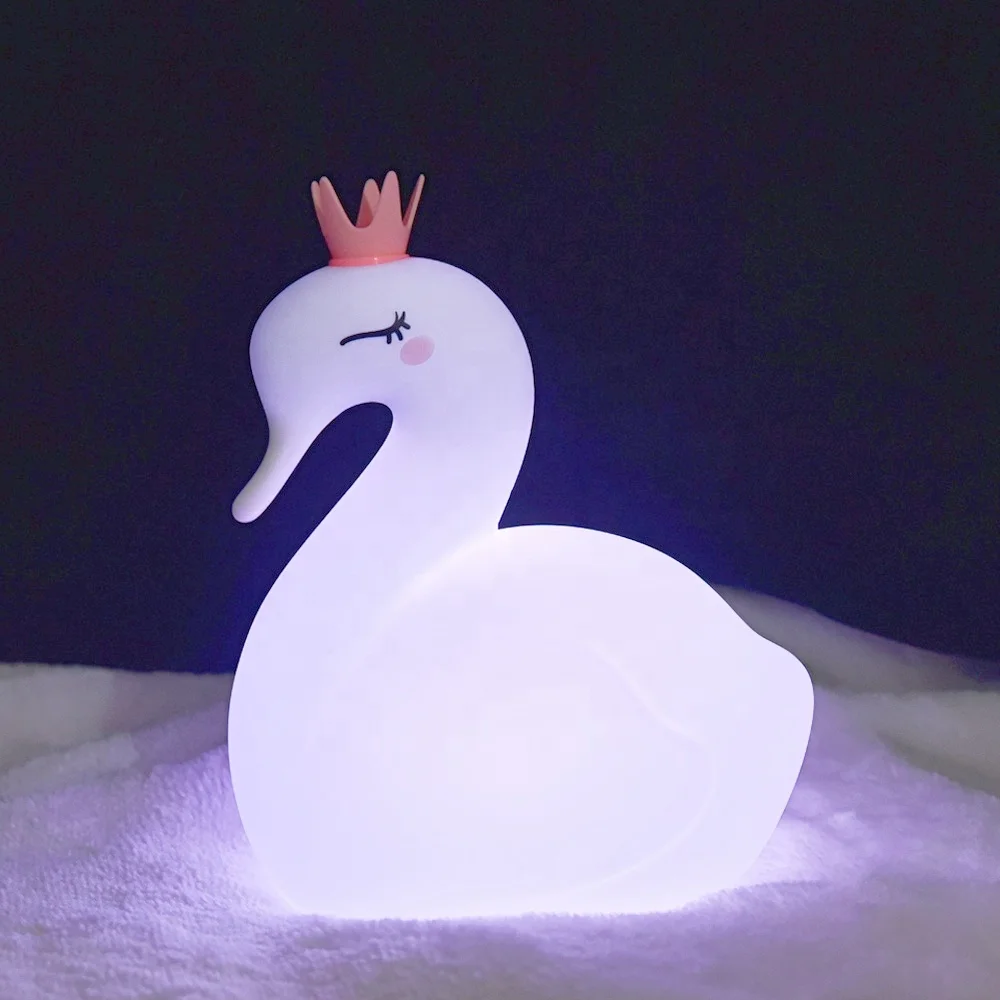 Rechargeable Swan LED Night Light Mini Silicone Touch Lamp for Babies and Kids Switch Control