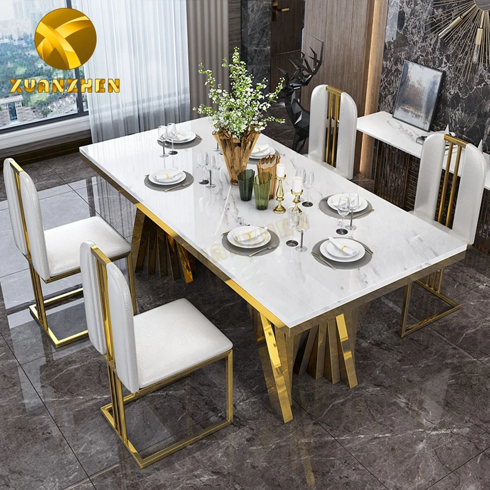Chinese Home Furniture Metal Dining Table Set Marble Dining Table with  Dining Chair DT015