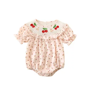 Custom Cute Baby Girls Summer Rompers with Shirred Smocked Design and Cable Embroidery-ODM Service
