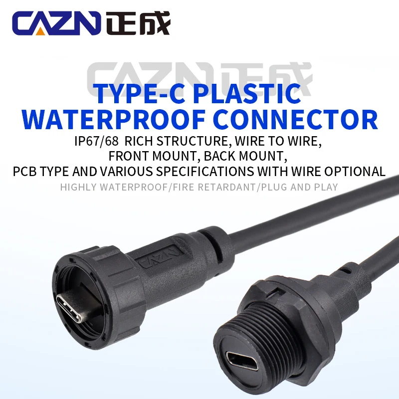 Type-C Threaded Female to Male Back Mounted Socket Version 3.0/3.2 With Wire 0.3M 0.5M 1M 2M PVC/FPC