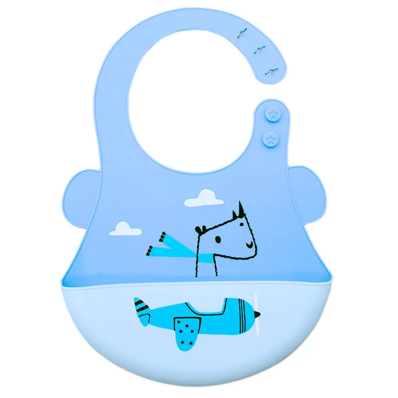 Patterned Lightweight Roll Waterproof Silicone Baby Bib Set Button/Snap Eco-Friendly Anti-Bacterial Plain Design for Infants