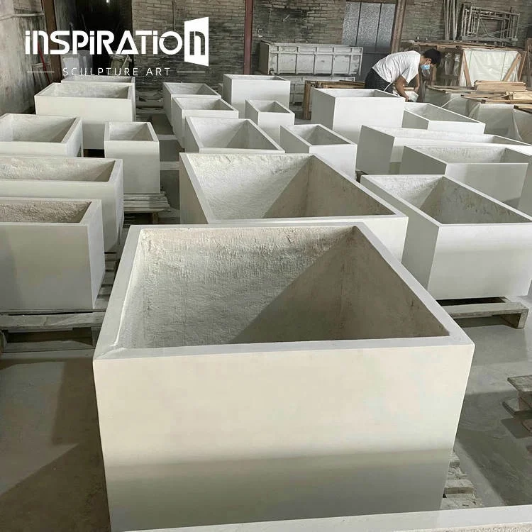 15 Year GFRC Planters Manufacturer Customized Concrete Trough Commercial GRC Planter Box