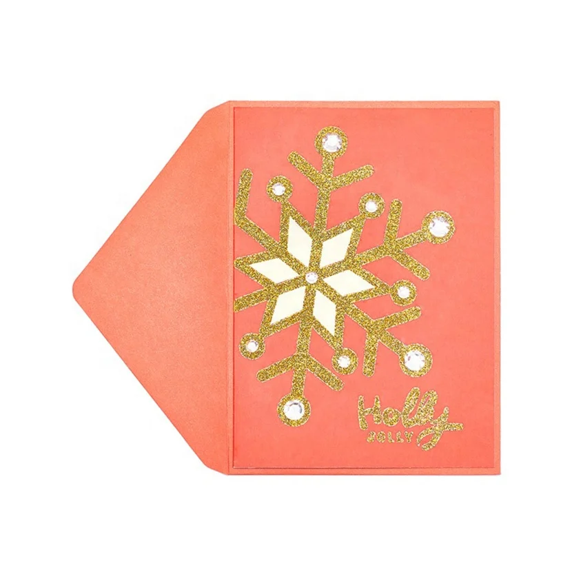 custom handmade merry christmas cards,shiny gold glitter snow