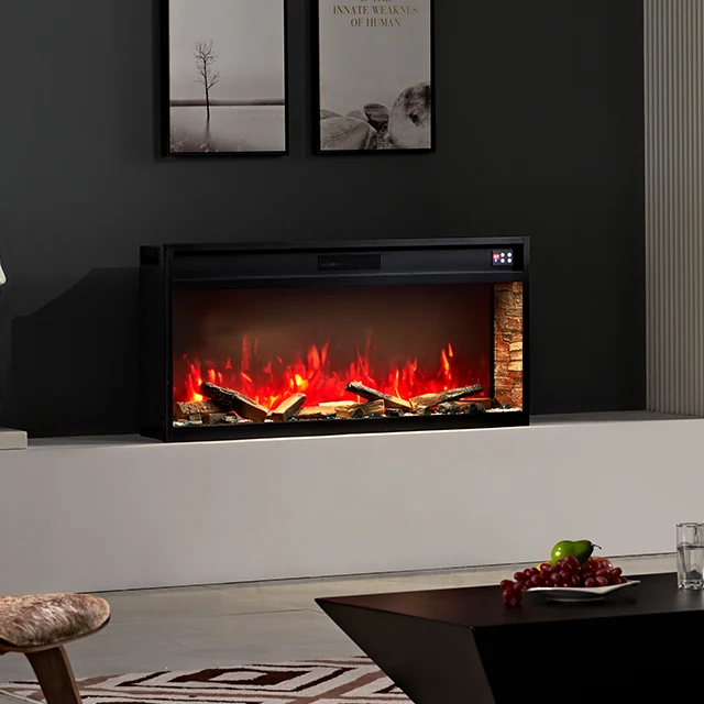 Custom-Made 3D Fire LED Electric Fireplace Free-Standing Steel Mantel ...