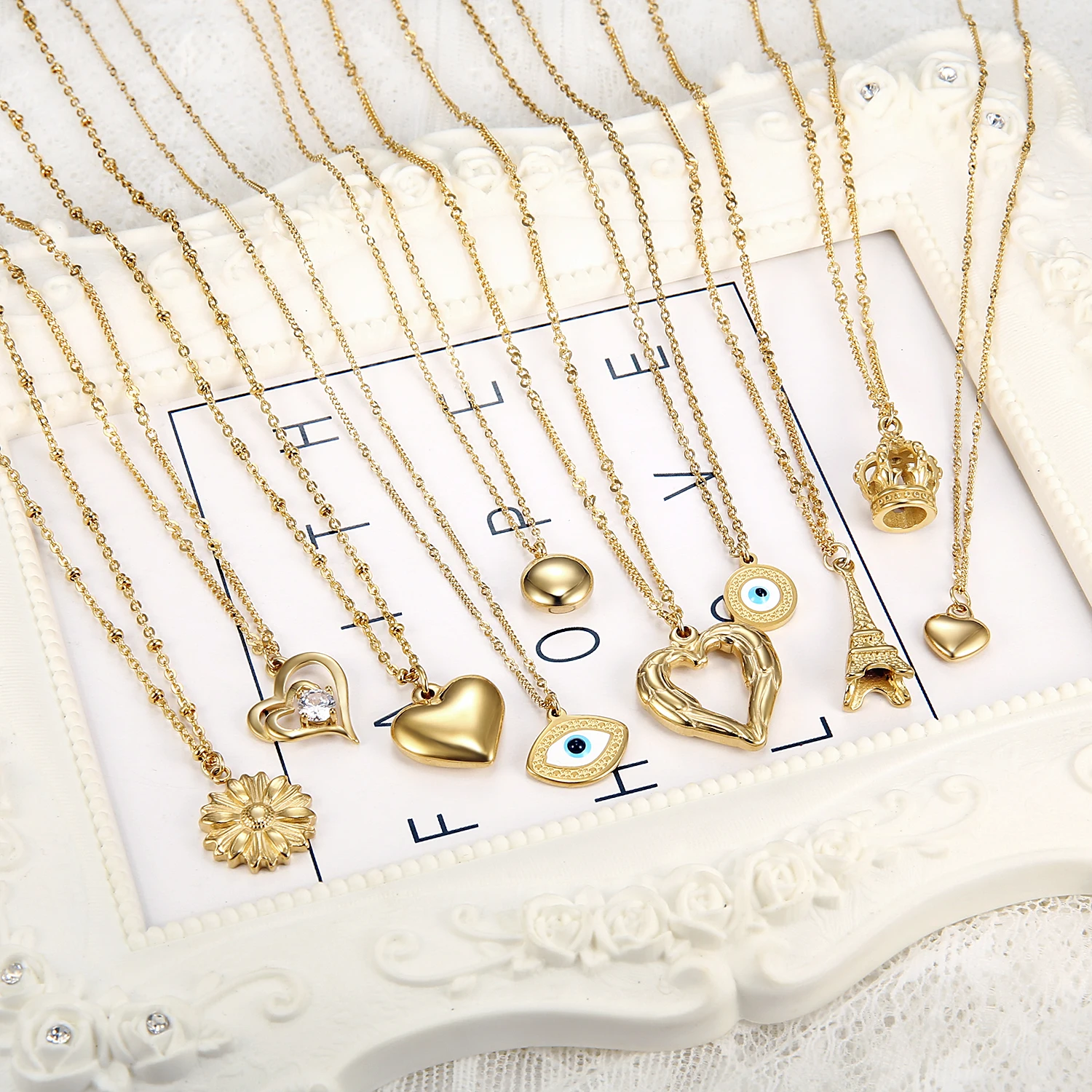 Oobi Doop Collana Mano Di Fatima Hamsa In Argento Placcato Oro - Portafortuna Con Catena Regolabile