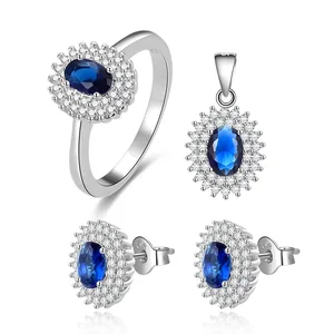 POLIVA Luxury 925 Sterling Silver Women's Jewelry Sets Rhodium and Gold Plated Sapphire Geometric Design for Party