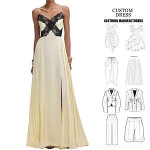 Women's Summer Nightdress with Lace Chest Spaghetti Strap Satin Skirt Casual Floor-Length Backless Yellow Pleated Dress