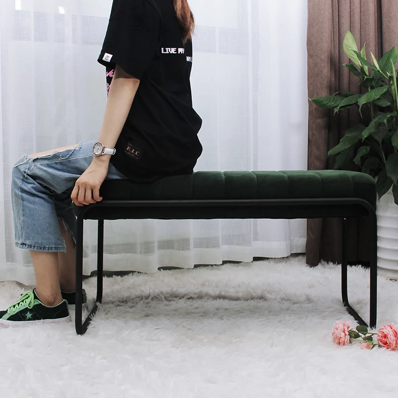 Custom Foldable Green Velvet Ottoman Sofa Gold Legs Bedroom Fabric Bench with Storage Bed End Pouf Shoes Changing Stool