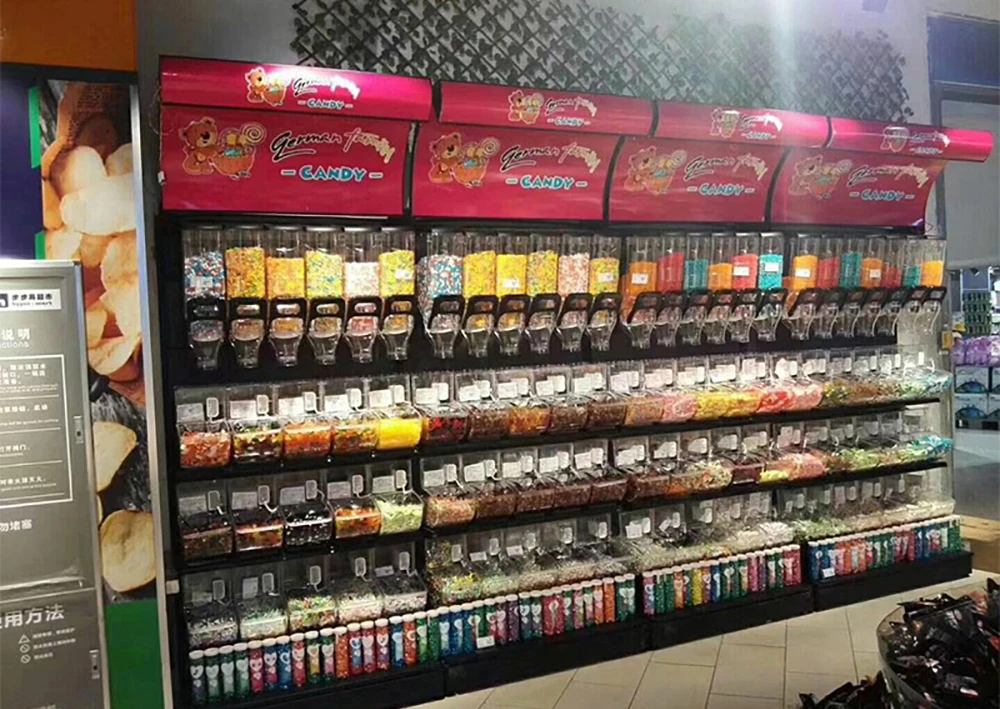 Led Candy Display Racks Custom Floor Standing Black Metal Bulk Candy Display Rack with Candy ...