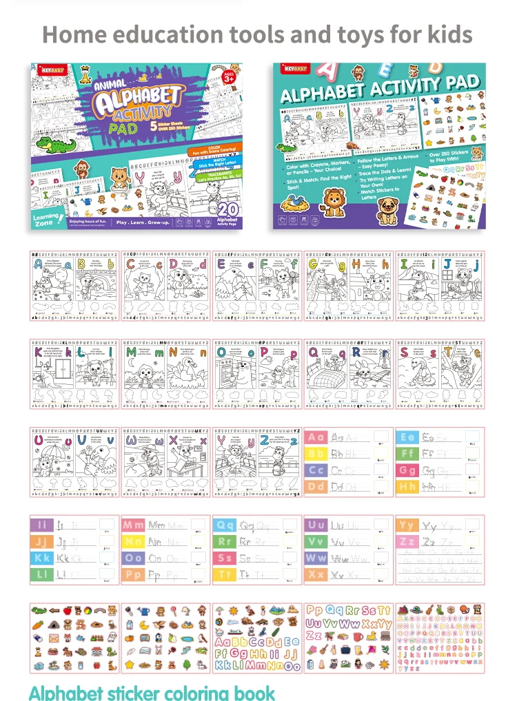 product keybaby custom 2025 new preschool ocean animal alphabet number tracing book coloring writing book activity sticker pad for kids-10
