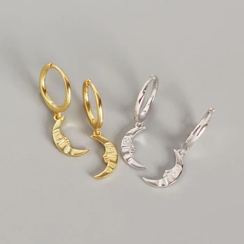 Baroque Style Textured Moon Geometric Earrings 925 Sterling Silver Earrings for Women Mini Hoop Earrings