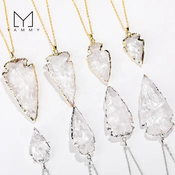 Trendy Necklace Healing Crystal Quartz Natural Gemstone Arrow Head Pendant Necklaces Gold Chain Jewelry Gift