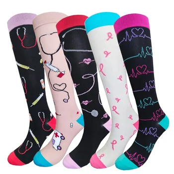 Custom best knee high plain colorful nylon teacher doctor office nurse compression socks medical 15-20 mmhg for women