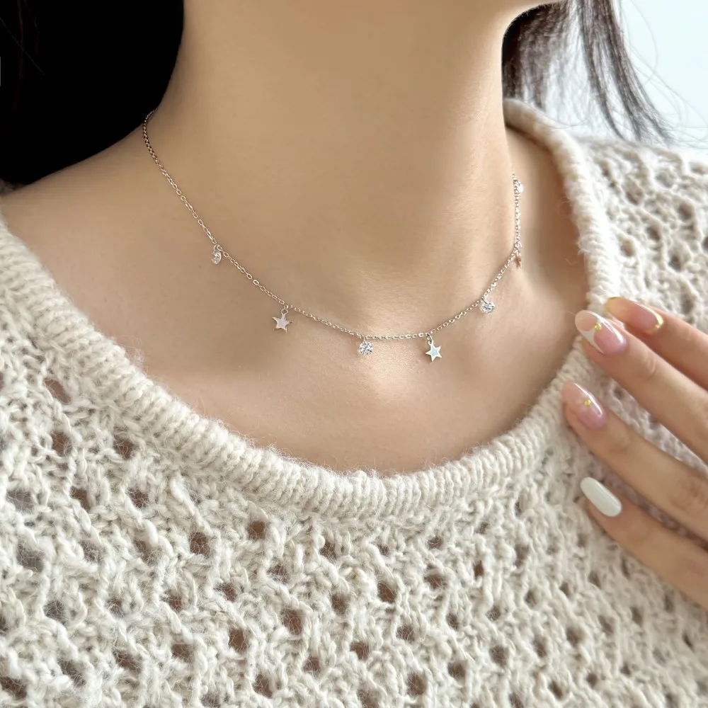 KAKODIY Exquisite Rhodium 18K Gold Plated Chain 925 Sterling Silver Multiple Pendant 5A Zirconia Star Christmas Ornament Necklace detail 5