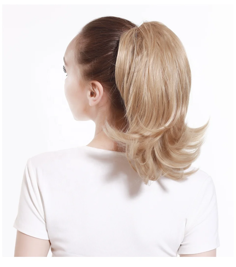 Оптовая продажа, 12-дюймовая заколка для волос в хвосте, короткие кудрявые волокна, термостойкий конский хвост, натуральный волнистый синтетический для женщин