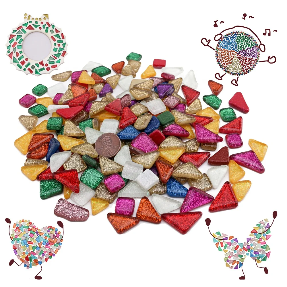 Wholesale Mixed Colorful Bulk Irregular Broken Glitter Crystal Art Mosaic Craft Glass Tile