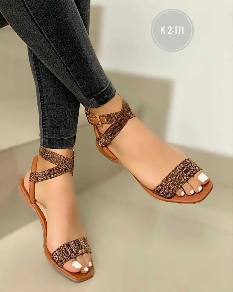 Summer new big size one word buckle flat casual sandals woman