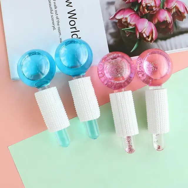 Pink Blue Face Roller Tightening Redness Soothing Salon Wrinkle Remover Ice Globes Facial Massager Ice Roller Skin Care Tools