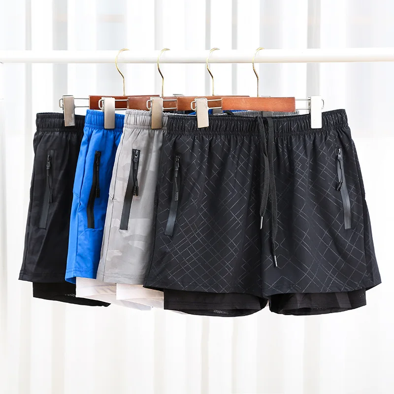 Pantaloncini da palestra per sudore da 2 in 1 da 5 pollici da uomo Fodera a compressione in tessuto poliestere Emed Pantaloncini in rete a doppio strato821_voghion.com