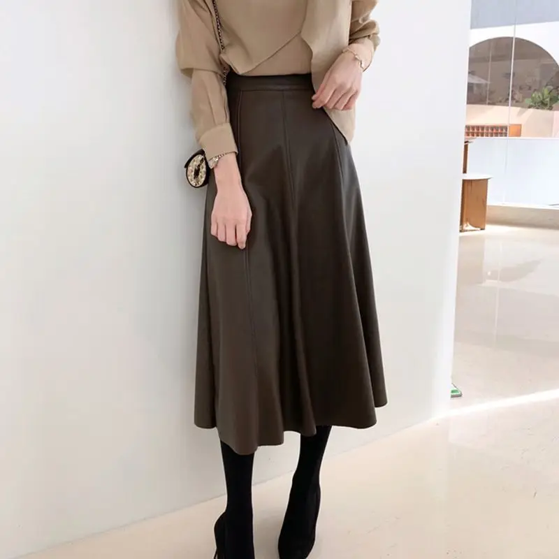Leather Midi Skirt Brown Colour