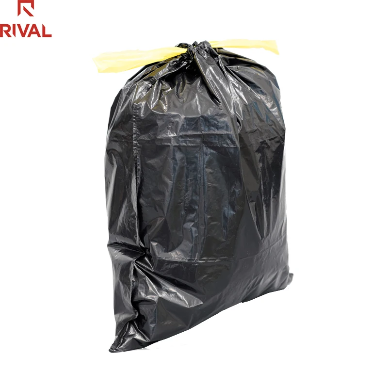 20mic Black Trash Bag with Red String - China Drawstring Trash Bag