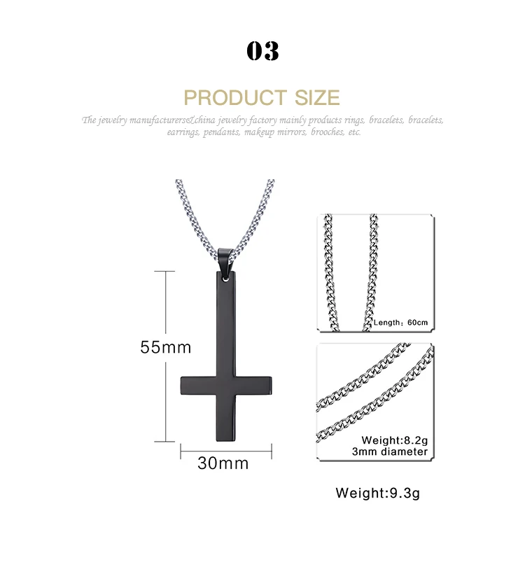 2021 New Product 55MM Stainless Steel Cross Fashion Pendant Men's Black/Meaning/Gold Necklace PN-571