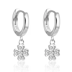 POLIVA Womens Earrings Jewelry Fashion Rhodium Plating Jewelry 925 Sterling Silver Women's Clover Zircon Huggie Earrings 20/pair