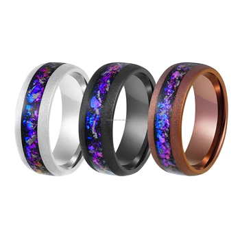 POYA Galaxy Wedding Band Sandblasted Finished Coffee Tungsten Alexandrite Meteorite Inlay Ring for Men