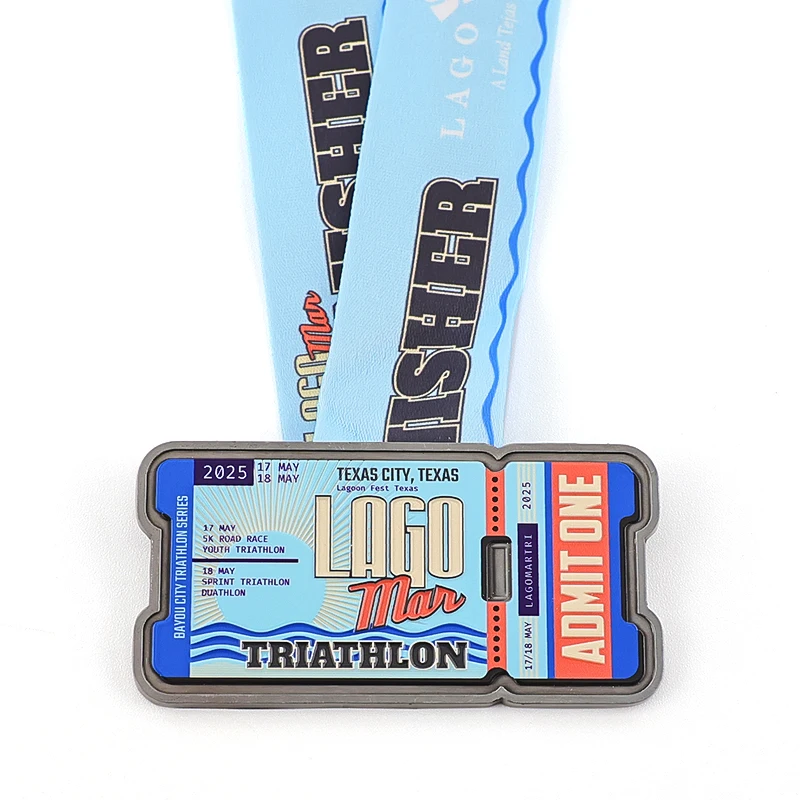 Custom High Quality Triathlon Race Award Medal With Ribbons Engraving Printed Personalized Logo Ironman Sports Metal Medal