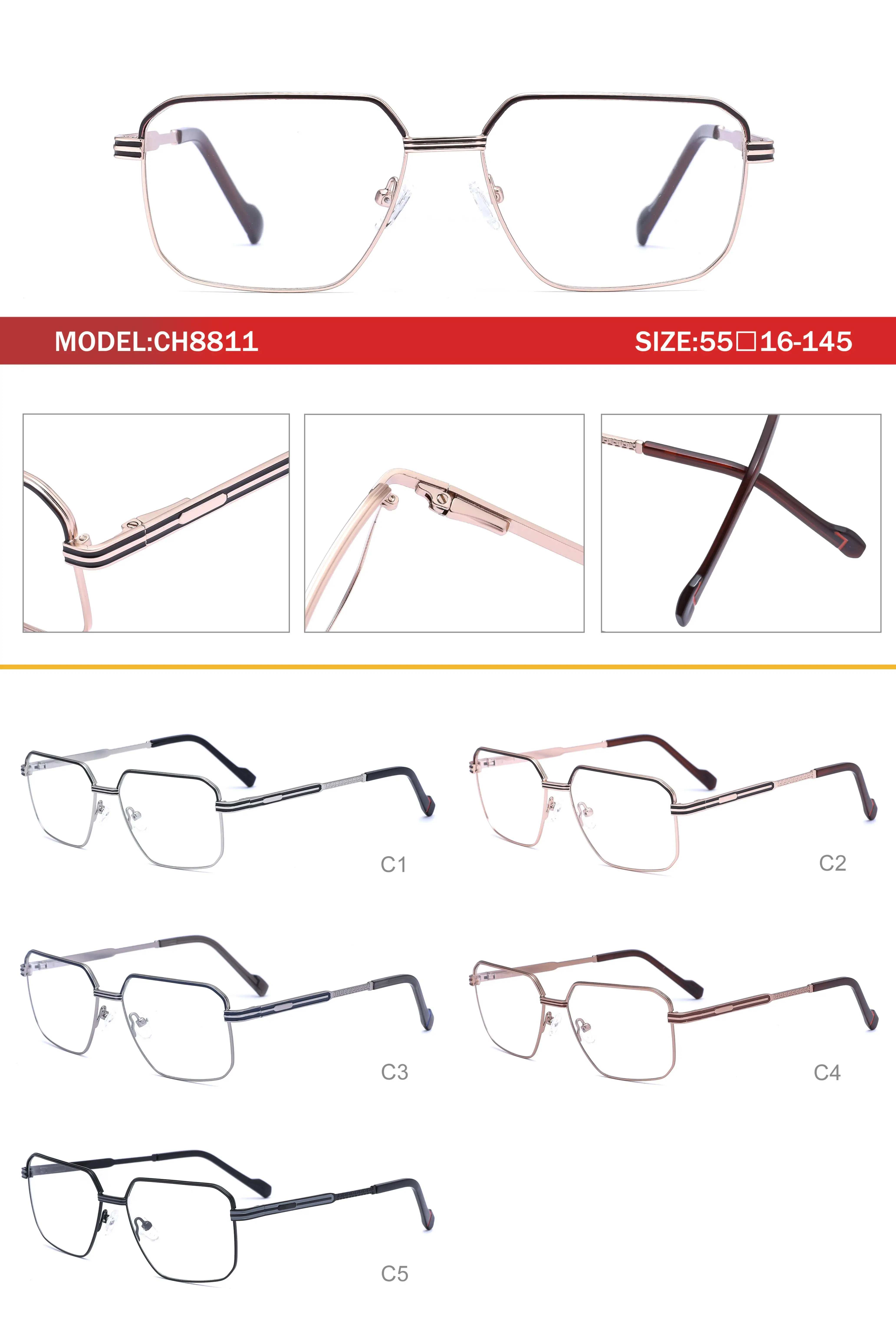 WHEF-CH8811 New Arrival Men Classic Retro Metal Eyeglasses Frames for All Face Eyewear Spectacles with Spring Tip Temple