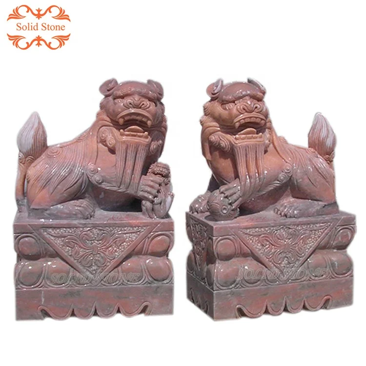 Chinese Style Hand Carved Marble Stone Statue Life Size Foo Dogs for Sale