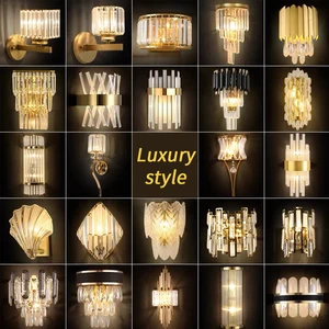 Indoor Luxury Crystal Bedroom  for Home Led Decor Bedside Chandelier Decorative Metal Modern Led Crystal Wall Sconce Light Lamps
