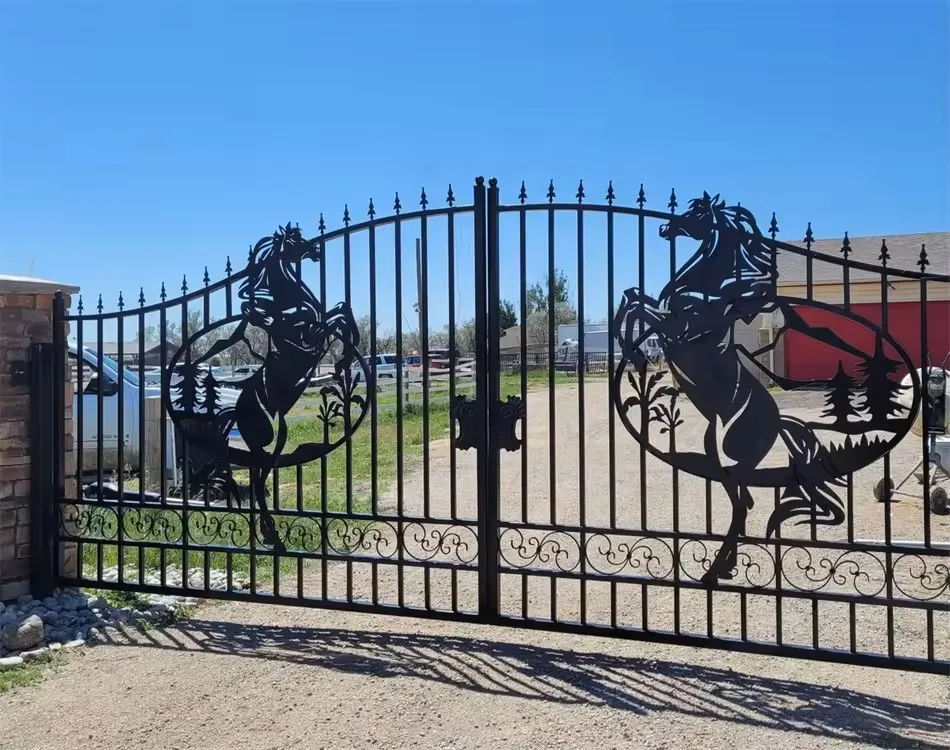 Laser Cut Horse Gate Design Simple Iron Gate Grill Designs Modern Wrought Iron Driveway Gate for Sale