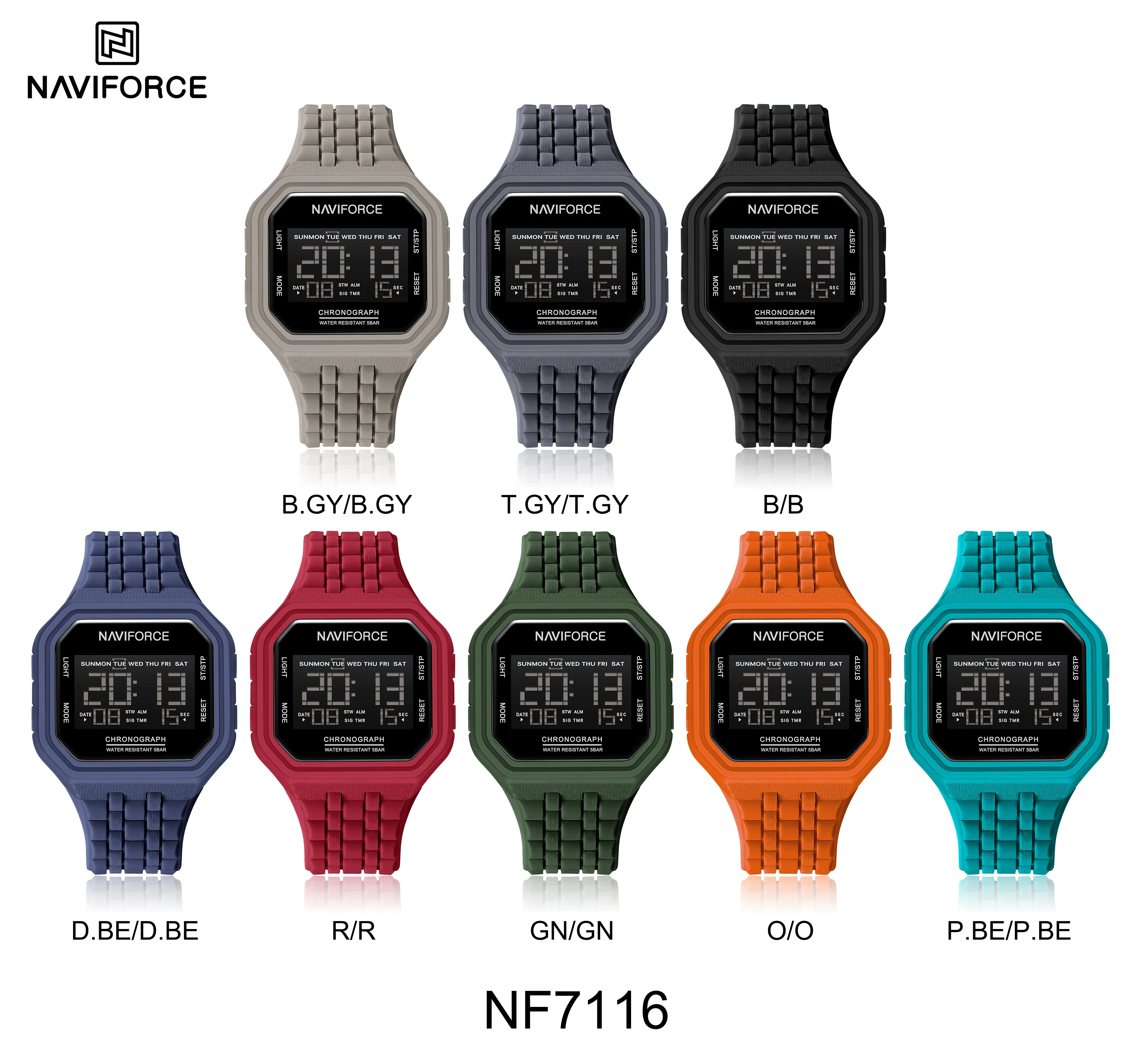 NAVIFORCE 7116 Original Brand Electronic Watches for Men Luxury Fashion 50m Waterproof TPU Band Male Calendar Wristwatch
