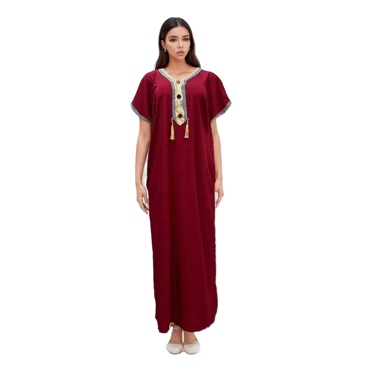 New African Fashion Loose Multi Color Gold Weaving Tassel Style Clean Color Simple Latest  Design Women Dress