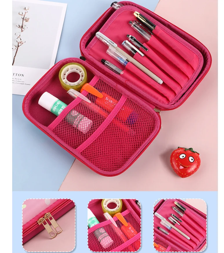 EVA Kids Organizer Bag Rectangle Stationery Box PU Fabric Cartoon Unicorn Dinosaur Shark Pencil Case