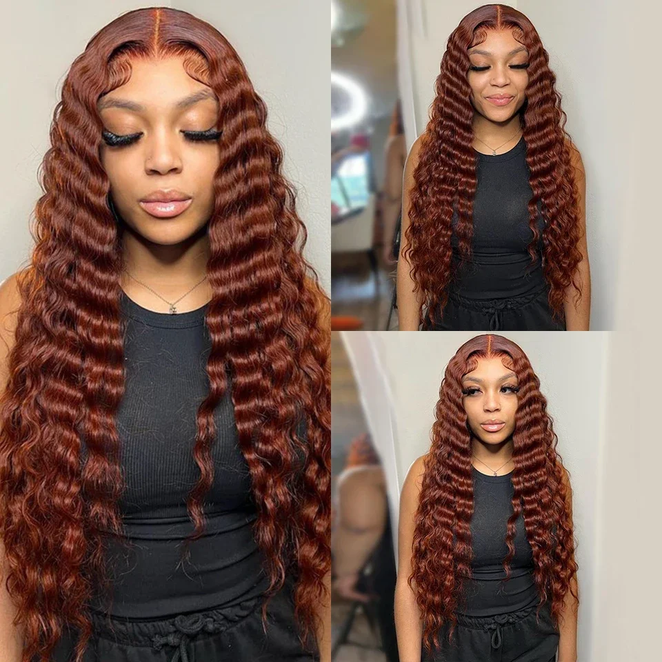 Brown Ocean Curly Lace Frontal Human Hair Wig for Women Brazilian_voghion.com
