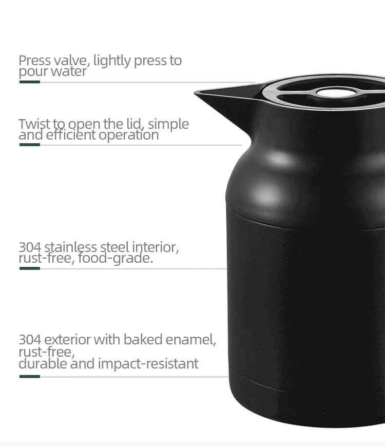 Nice Quality 1500ml Black White Portable Food Grade Stainless Steel 304 Hotel Keep Warm Drinking Hot Boil Water Kettle Pot Sets