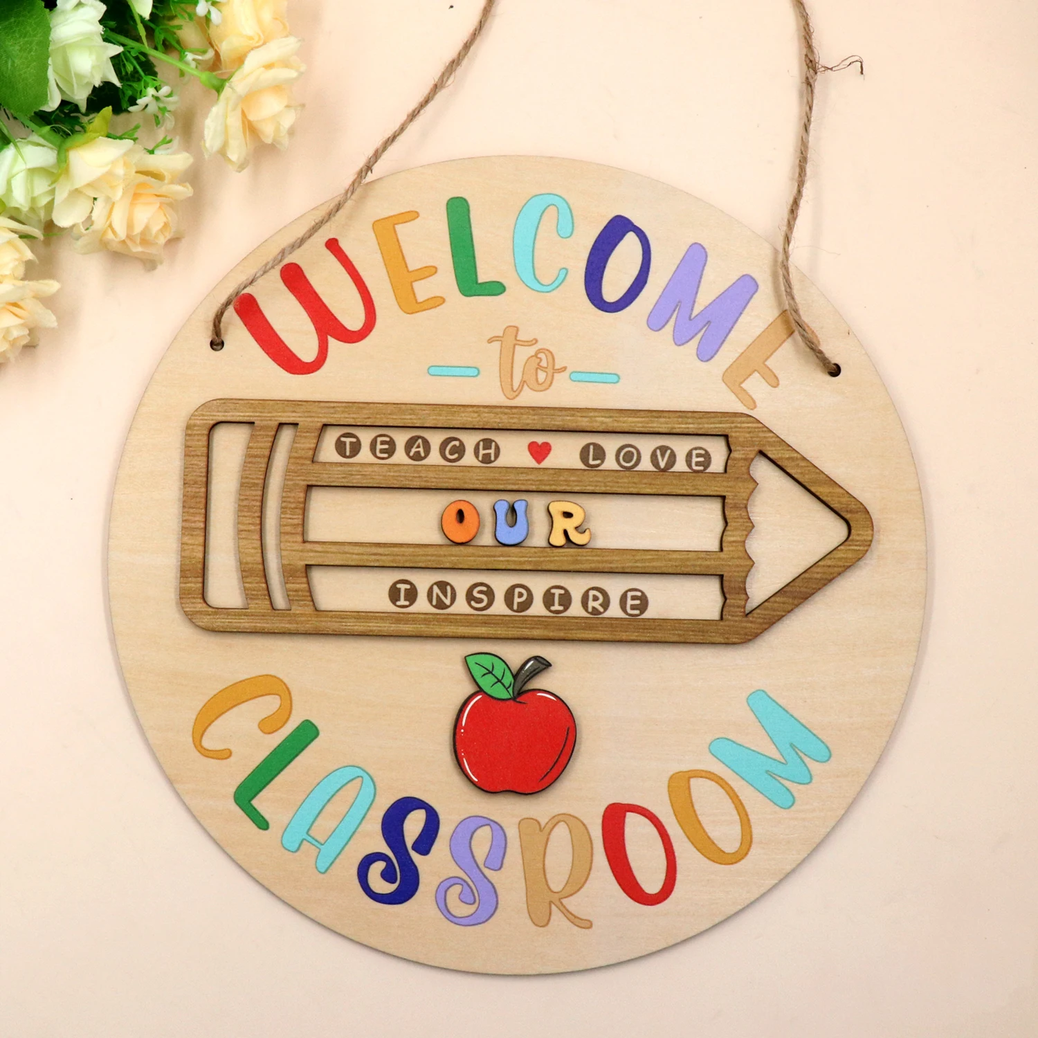 YCXCH1562 Back to School Classroom Decor Wood Teacher Door Sign with Basswood Laser Cut and UV Printing Techniques supplier