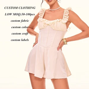 Manufacturer Wholesale Solid Color Women's Rompers Shorts Custom Ruffle Straps Sleeveless Women One Piece Jumpsuits