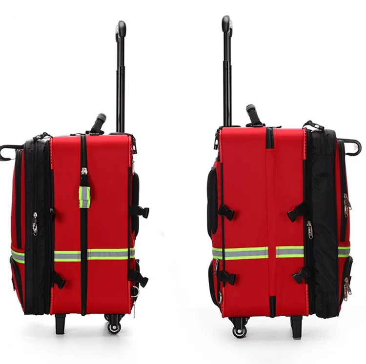 Red Rolling Earthquake Hospital Ambulance Trolley Emergency Suitcase