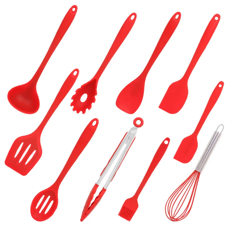 10-Piece Durable Silicone Kitchen Utensil Set Non-Stick Pan & High Temperature Resistant Cooking Spatula Colander Utensils manufacture